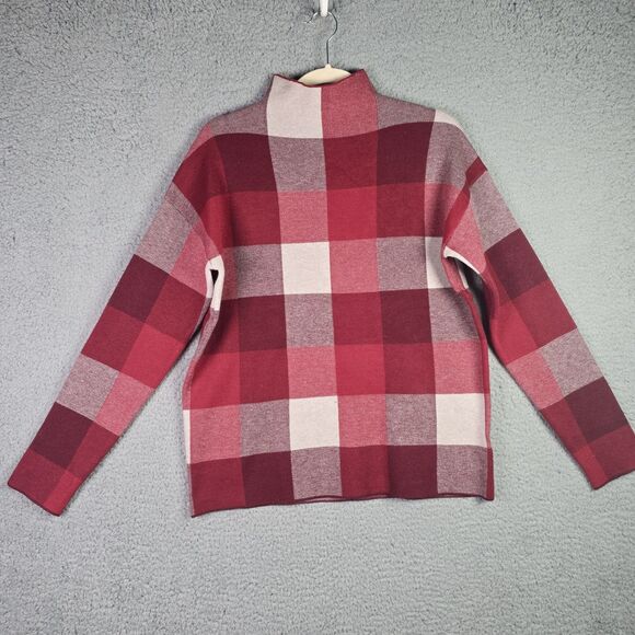 Tahari Buffalo Plaid Mock Neck Sweater Red Cream Large Cozy Fall Trending - Picture 4 of 13